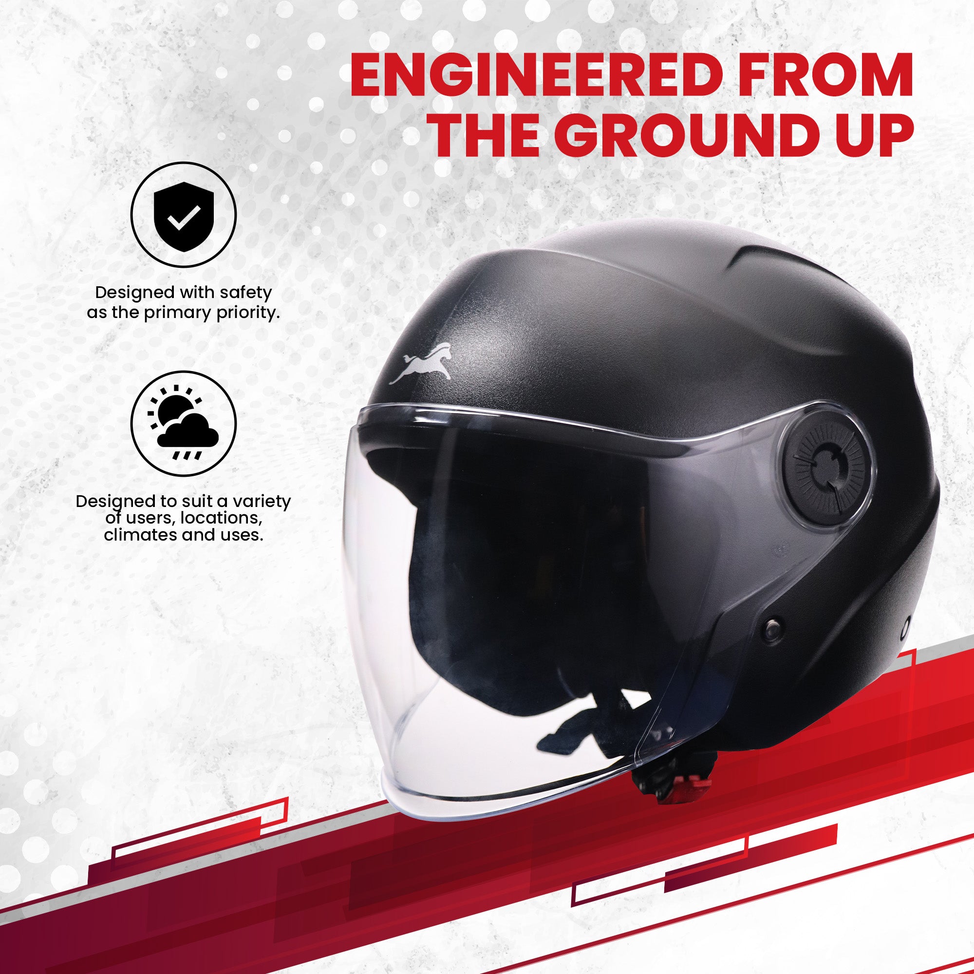 TVS ACE ISI Certified Open Face Unisex Helmet with Full Coverage Visor